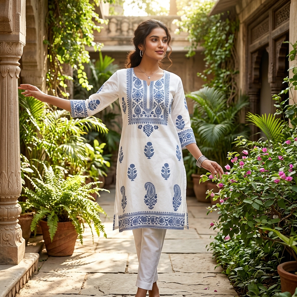 White Cotton Kurti for Women